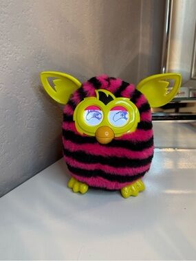 Furby Boom - 2012 Hasbro Interactive - Pink Black Stripes Yellow Fully Works
